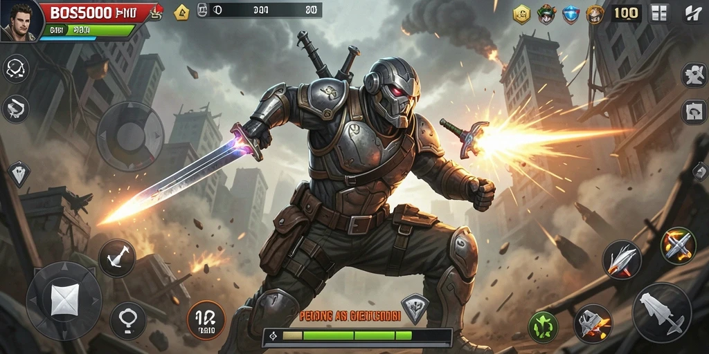 Screenshot menampilkan pertarungan seru dalam game Action.