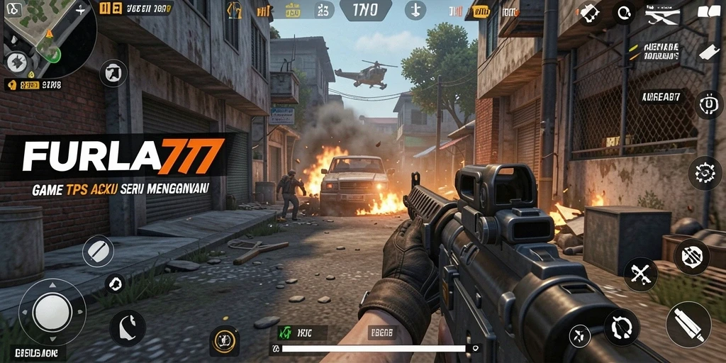 Screenshot gameplay FURLA77 menampilkan aksi tembak-menembak yang sengit.