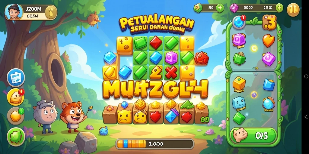 Tampilan gameplay Match-3 yang seru dan penuh warna.
