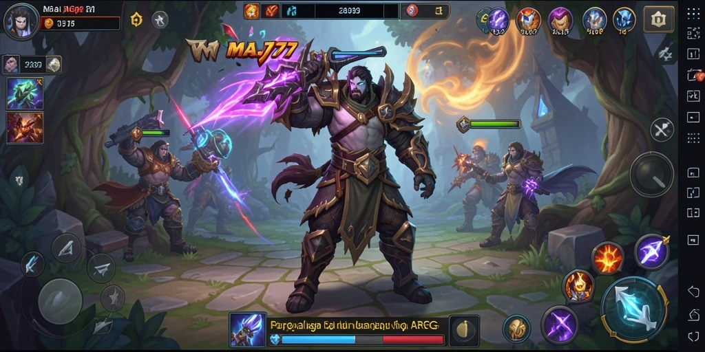 Screenshot utama MAJ777 menampilkan karakter dalam pertempuran epik.