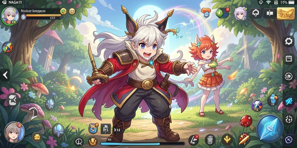 Gameplay NAGA11 dengan karakter anime yang mengesankan.