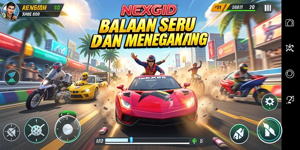 Gameplay NEXGID yang mendebarkan saat balapan.